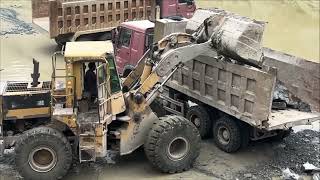 Caterpillar 966E Loader Lifting Giant Stones into Dump Truck | Heavy Quarry Work Action 🚜🪨🚛