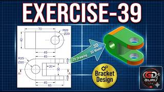 Solidworks Exercise 39 2D Drawing To 3D Model Clevis Bracket Design Step-By-Step Solidworks