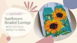 Sunflowers beaded earrings |  Brick stitch + fringe pattern | Behihd the scenes & stop-motion