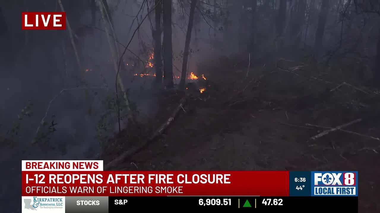 Responders continue to fight flames after I-12 reopens for regular traffic