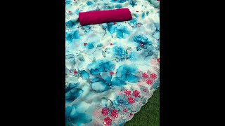 Soft Georgette Embroidery and mirror work Cutwork Saree || Flower Printed Cutwork Saree 2021 screenshot 5