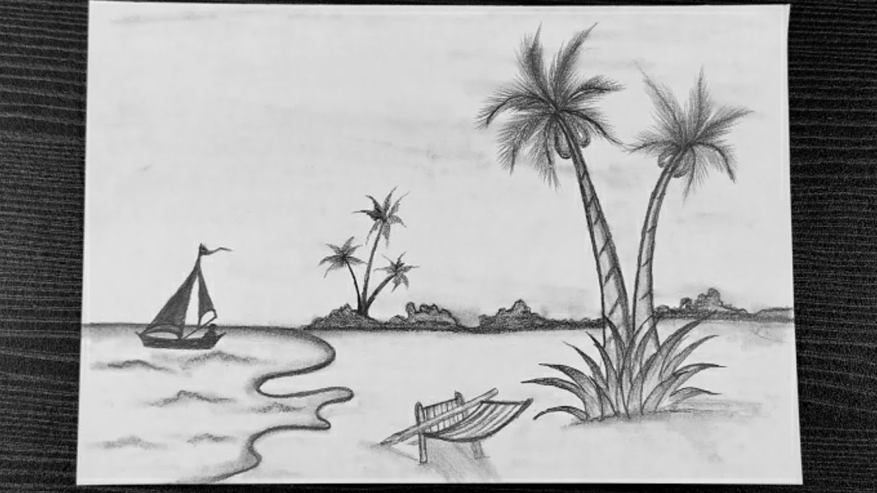 Scenery Drawing With Pencil || Nature Scenery Drawing Easy || Landscape