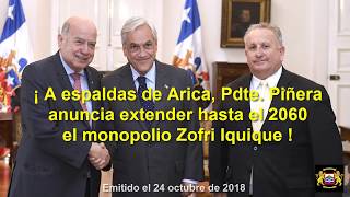 A espaldas de Arica, Piñera anuncia extender monopolio Zofri Iquique hasta el 2060