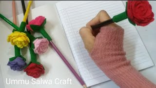 cara membuat hiasan pensil bunga dari kain flanel/how to make a felt flower pencil topper