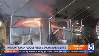 Video: Car crash into fire hydrant leads to flood and fire in Corona 
