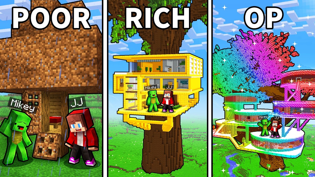 JJ and Mikey: From POOR To OP Tree Base in Minecraft...