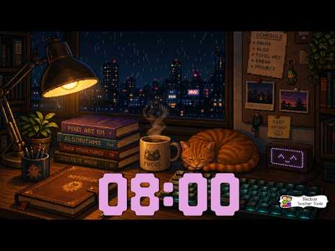 8 Minute Cozy Pixel Art Rain Timer with Rain Sounds 🌧️🐱 | Classroom & Study Timer