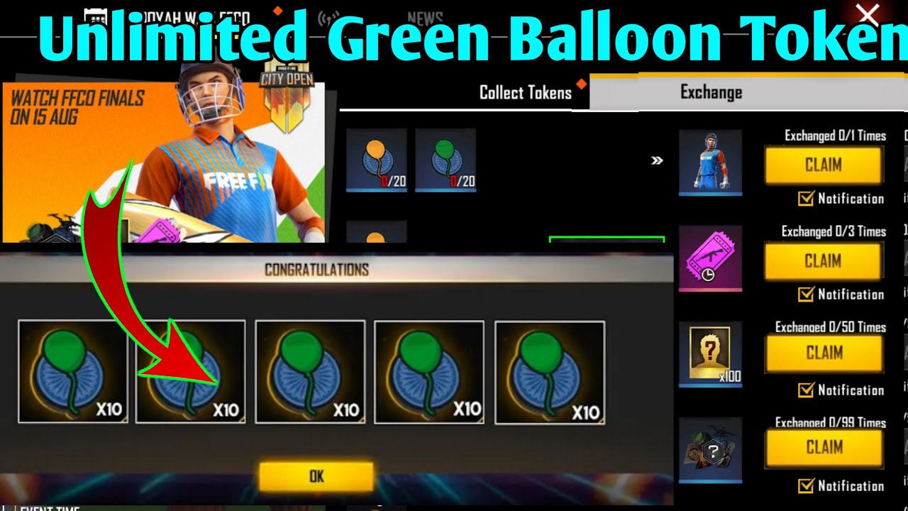 How to collect green balloon token in free fire || exchange token and get blue blaster bundle free