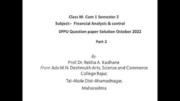 SPPU October 2022 Question Paper solution Financial Analysis & Control part 2, M Com 1 Semester 2