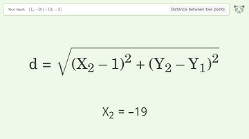Find the distance between two points p1 (1,-9) and p2 (-19,-3): Step-by-Step Video Solution