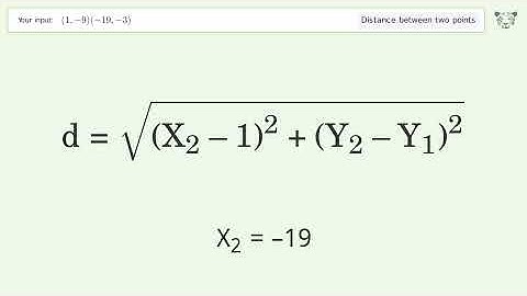 Find the distance between two points p1 (1,-9) and p2 (-19,-3): Step-by-Step Video Solution