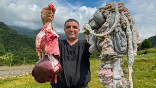 UNIQUE DISH Cooking from Lamb Intestines KOKOREC in Azerbaijani Style