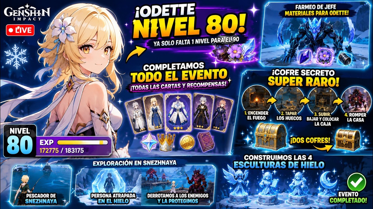 ¡Odette NIVEL 80! ❄️ COMPLETAMOS TODO EL EVENTO Y ENCONTRAMOS COFRES SECRETOS | Genshin 20260822