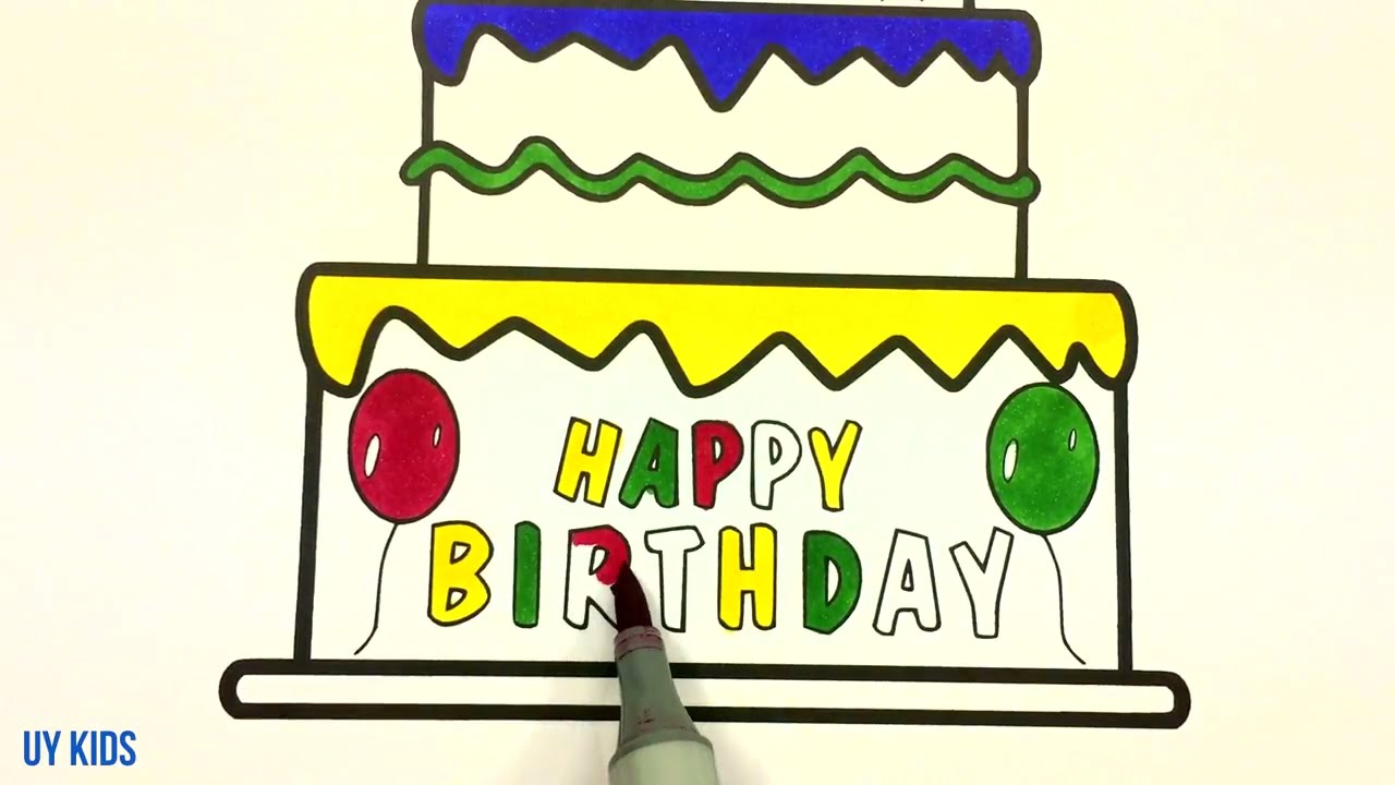 How to sketch and painting big birthday cake for kids:) kids learn ...