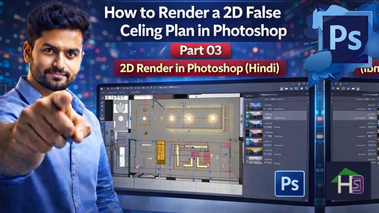 Render Ceiling How to Render a 2D False Ceiling Plan in Photoshop | Part 03 | 2D ...