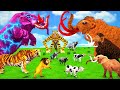 5 Mammoth Elephant vs 5 Zombie Big Bull vs Giant lion Tiger wolf Fight Cow Saved by Woolly Mammoth