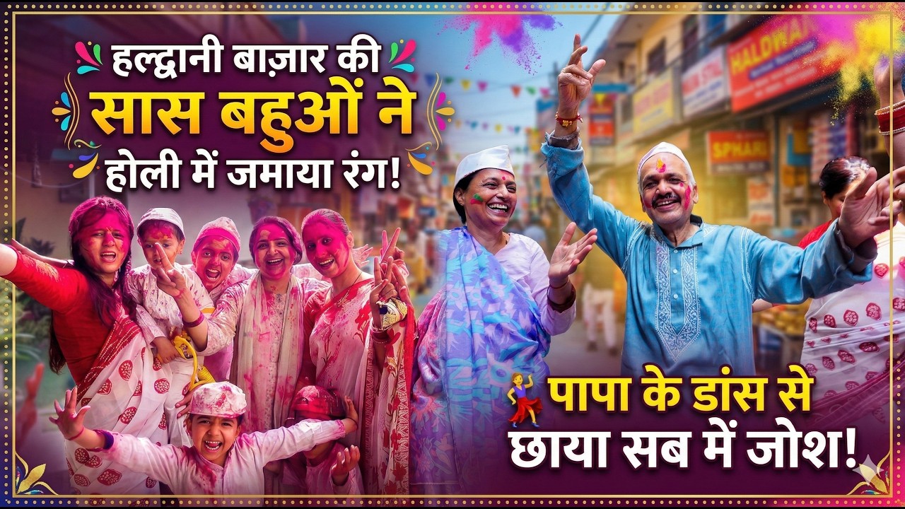 हल्द्वानी बाज़ार की सास बहुओं ने होली में जमाया रंग , पापा के डांस से छाया सब में जोश