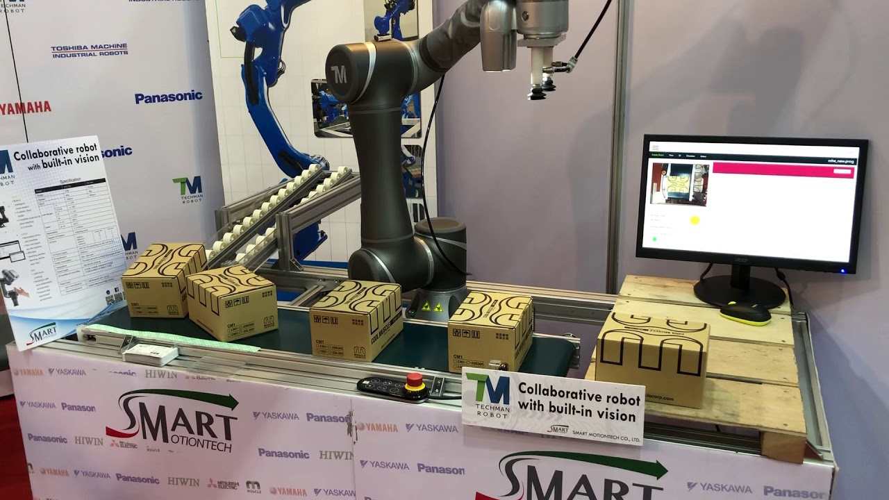 TM robot palletizer with vision system - YouTube