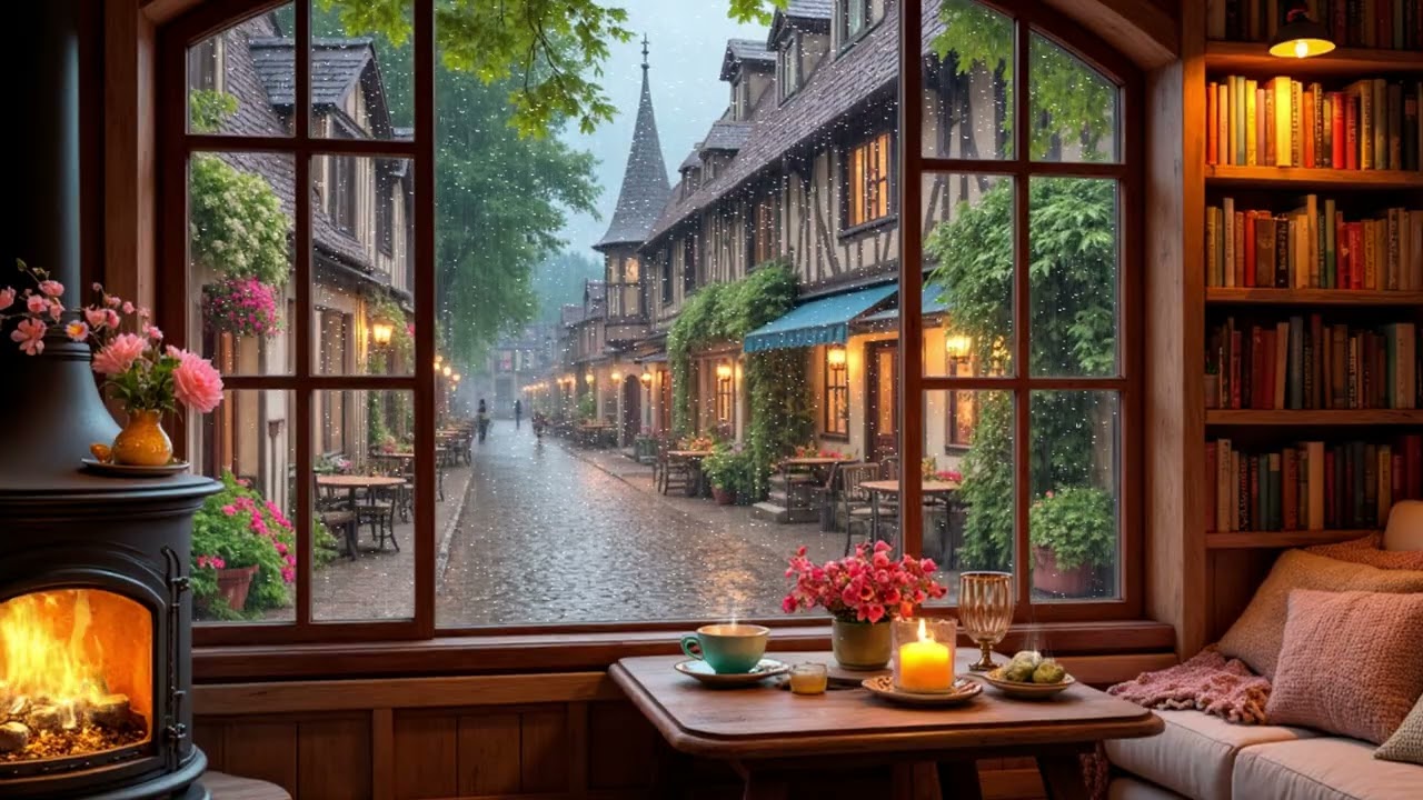 March Rain Evening Jazz | Warm Piano & Soft Sax by the Fireplace for Cozy Night Relaxation