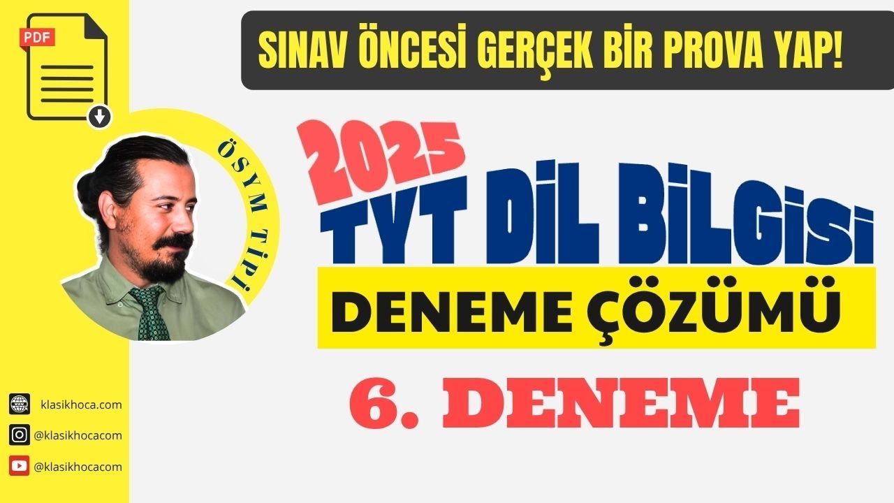 TYT Dil Bilgisi Deneme Çözümü PDF | 6. DENEME  | #cemalhocaile #2025TYT