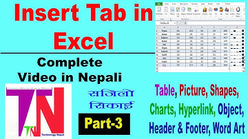 Ms excel insert tab functions in Nepali - Insert tab in excel-Table Picture Shapes Charts in Excel