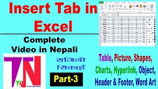 Ms excel insert tab functions in Nepali - Insert tab in excel-Table Picture Shapes Charts in Excel