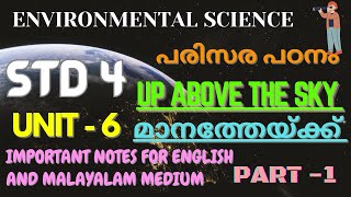 STD 4-E V S (പരിസര പഠനം)/ UNIT 6- UP ABOVE THE SKY- മാനത്തേയ്ക്ക്(Part -1)#science#std4#notes#sky