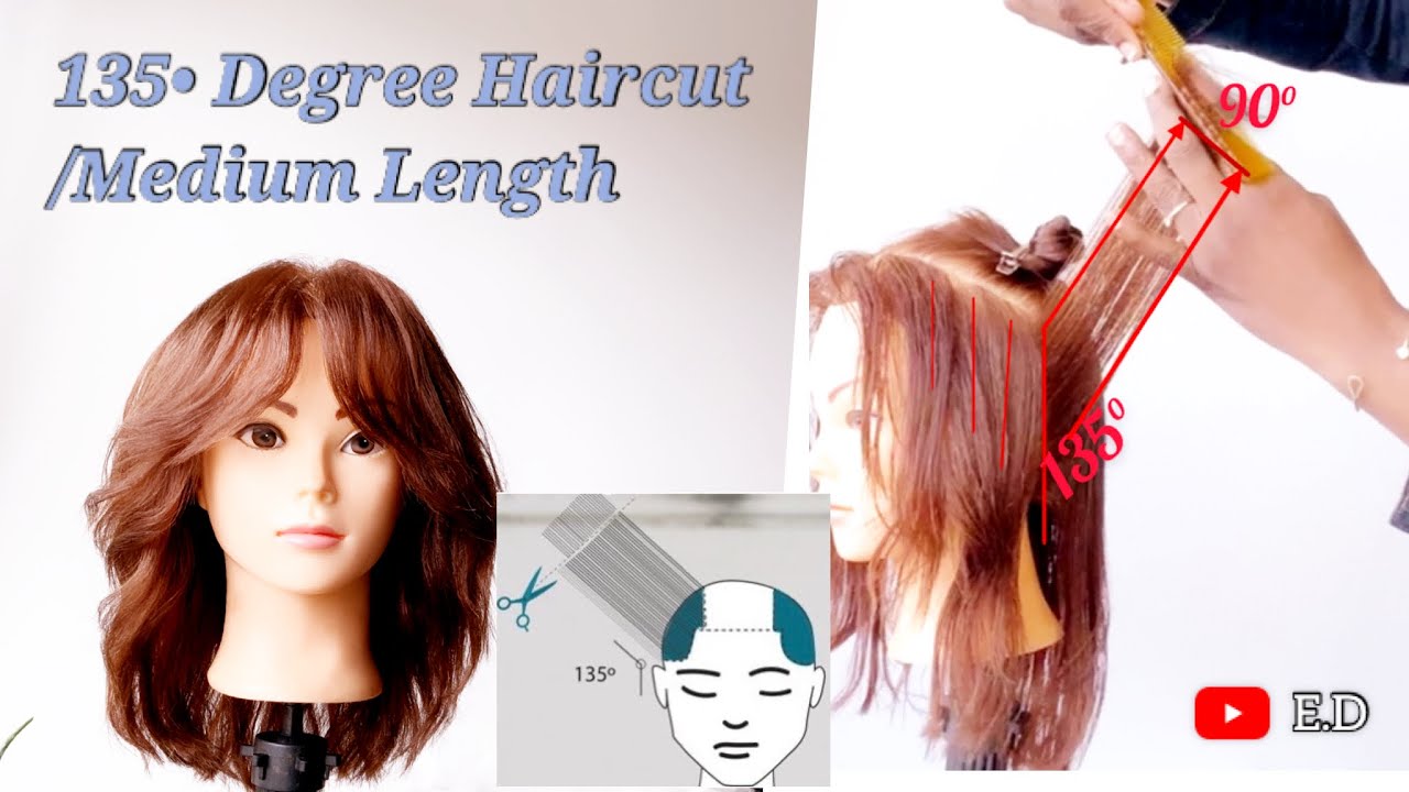 TUTORIAL //135° Degree Haircut //Medium Length // CORTE Degradado A 135 ...