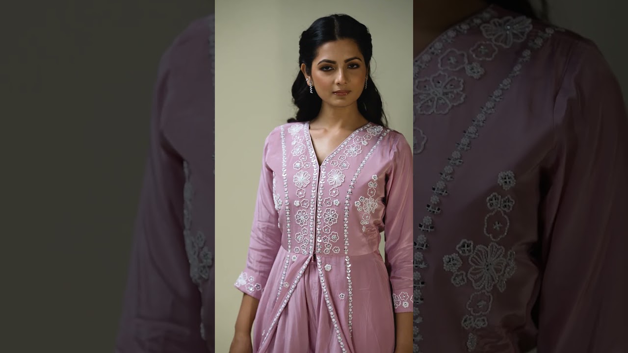 Pink Lavender Sequins Embroidered Crepe Palazzo Suit-NF3984