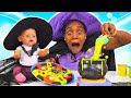Nanny and the baby doll pretend to play cooking toy pizza for baby dolls. Toys videos for kids.