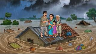 A Poor Family in the Rain | Hindi Cartoon Story | Hindi Stories | 2D Cartoon | Moral Story