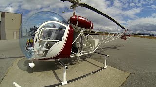 Bell 47 Helicopter - Advanced no-hover takeoff (cockpit view)