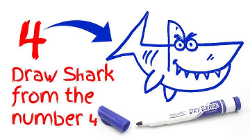 Draw Shark from Number 4 | Step by step tutorial | Drawing for fun