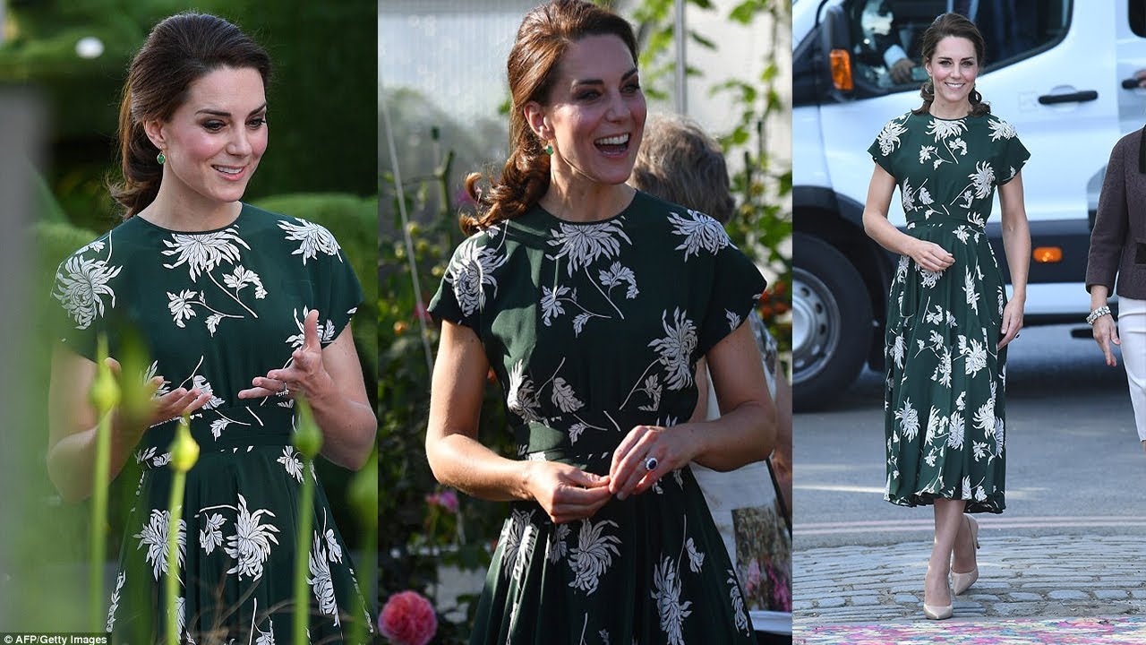 Kate's flower power ! Duchess dazzles in a green frock printed with blooms at Chelsea Flower