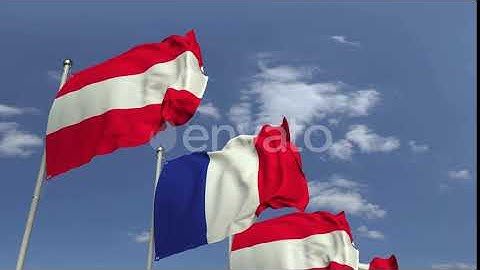 Waving Flags of Austria and France on Sky Background | Motion Graphics - Envato elements
