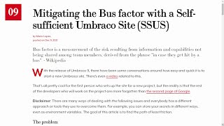 Famous 24 Days 2021 - Day 9 - Mitigating the Bus factor with a Self-sufficient Umbraco Site (SSUS) Wealth