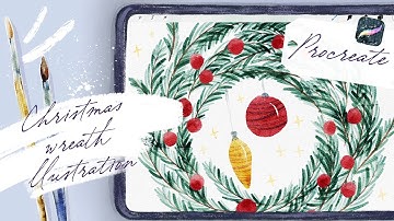 How to Paint Watercolor Christmas Wreath in Procreate Easily - IPad Digital Tutorial for Beginners