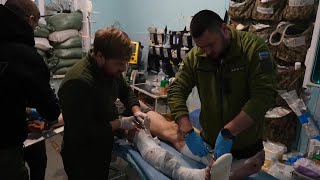 Injured soldiers receive treatment at stabilisation point near Bakhmut in Eastern Ukraine