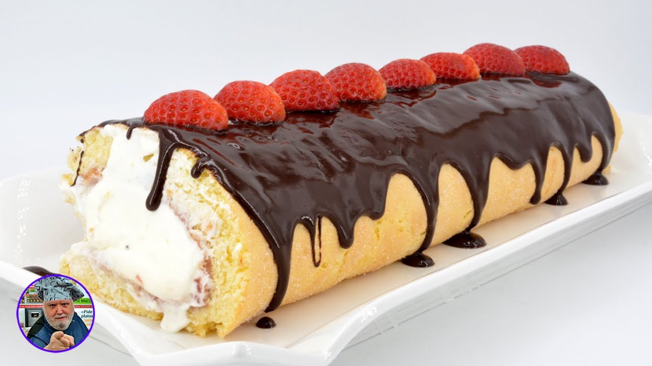 Brazo de nata y fresas - brazo de gitano de nata - brazo gitano de chocolate - pionono con nata