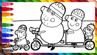 Dibuja y Colorea A Peppa Pig Y A Su Familia Montando En Bicicleta  Dibujos Para Niños