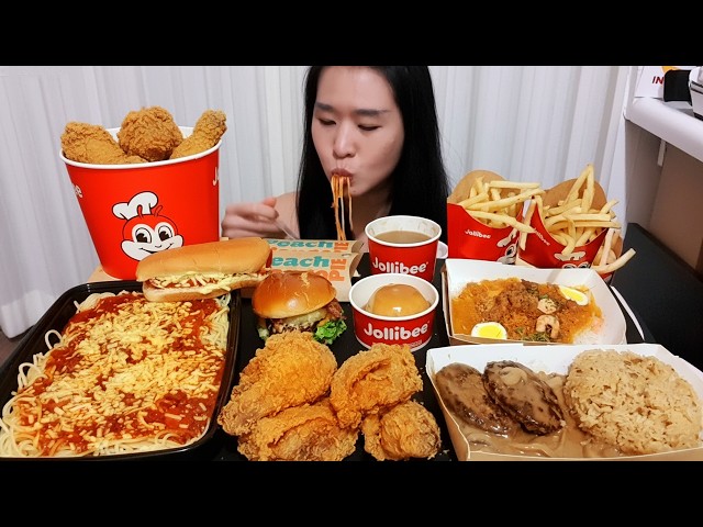 Bingeing on Huge JOLLIBEE Spread! Satisfying Jollibee Mukbang | ASMR Eating Show w/ Minimal Talking