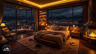 Gentle Jazz Rhythm With Fireplace Sounds For A Relaxing Evening - Winter Jazz Chords In Cozy Bedroom