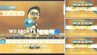 Wii Sports Resort - 100 Pin Bowling - Perfect Game 3000 (No Secret Strikes)