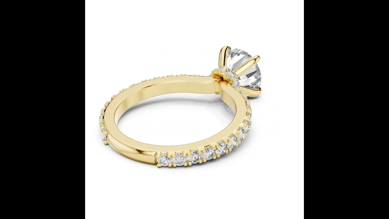 Round Cut Diamond Engagement Ring With Hidden Halo And Pave Band
