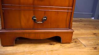 Reproduction Antique Two Drawer Tan Brown Leather Top Wooden Filing Cabinet