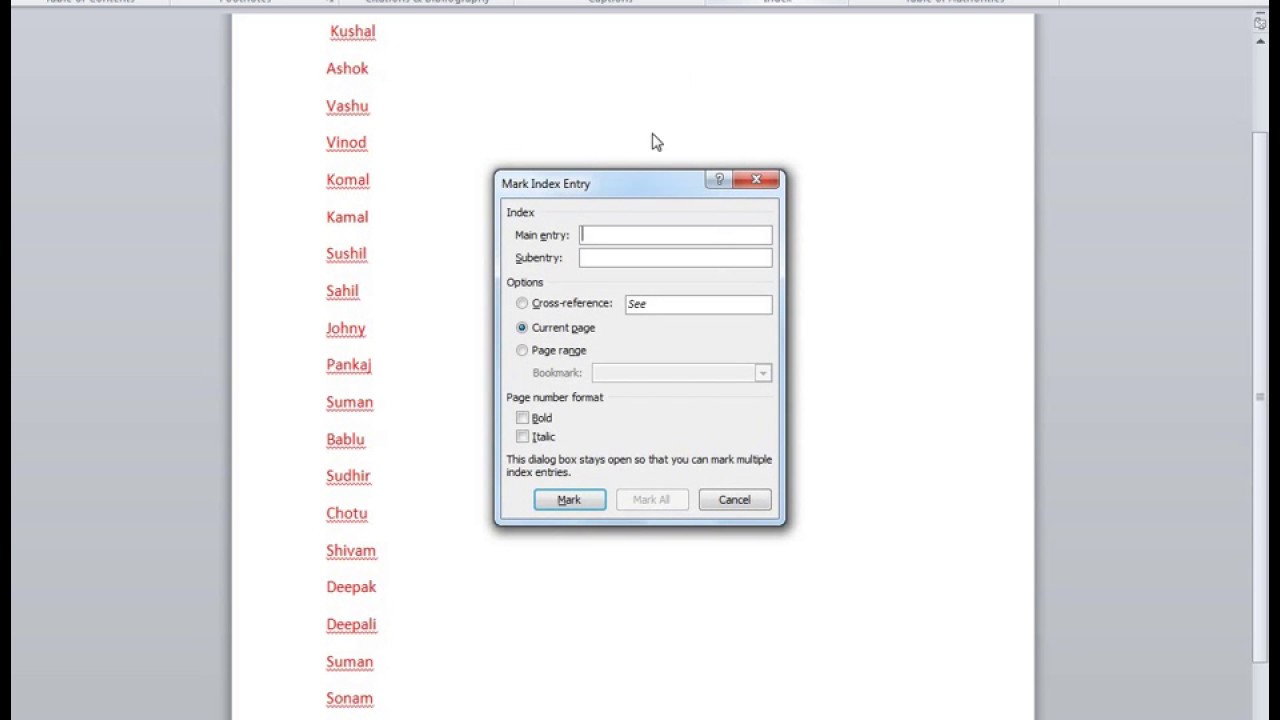 mark text as an index entry word 2013 mark text as an index entry word 2013