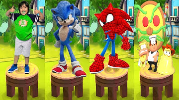 Tag with Ryan vs Sonic Dash vs Spiderhog Sonic Run vs Pizza Tower Meme Run - All Characters Unlocked
