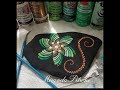 How to paint the swipe mandala with MirandaPitrone - greens! Dot art rock painting