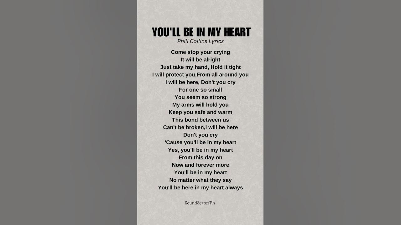 You'll Be In My Heart By NIKKI (Phill Collins Lyrics) #song #music #lyrics #musiclyrics #spotify You'll Be In My Heart By NIKKI (Phill Collins Lyrics) #song #music #lyrics #musiclyrics #spotify