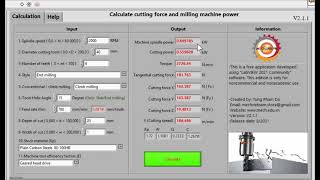 App milling V2.1.1 - Calculating cutting force & milling machine power
